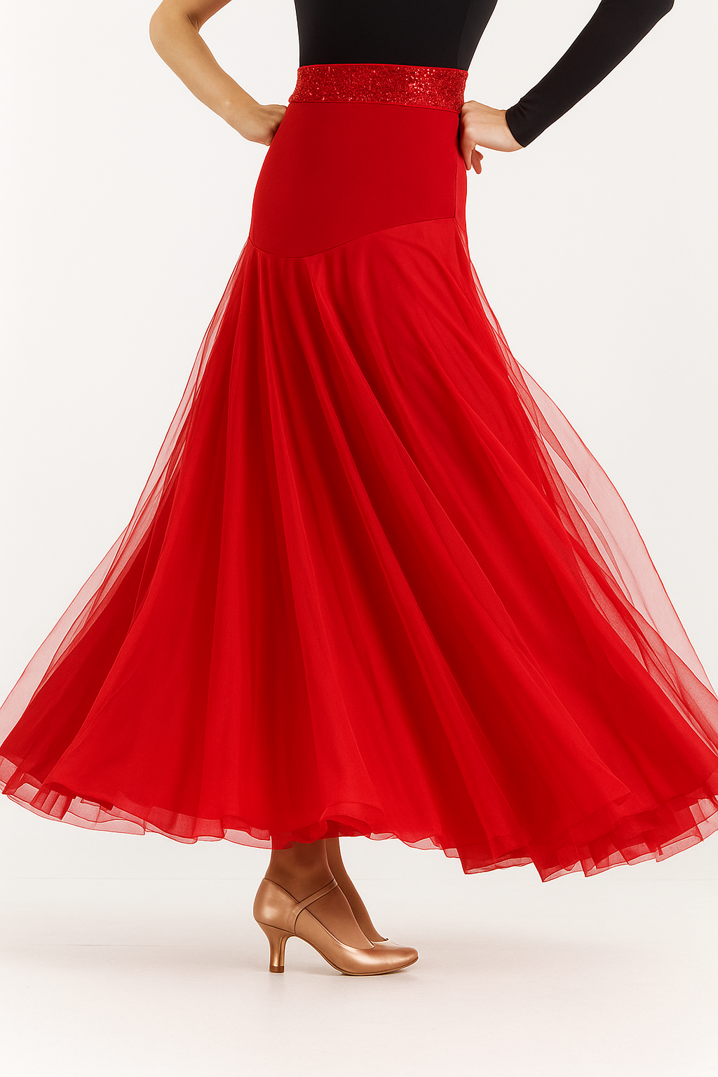 Red Chiffon and Satin Ballroom Practice Skirt PRA 004_SALE
