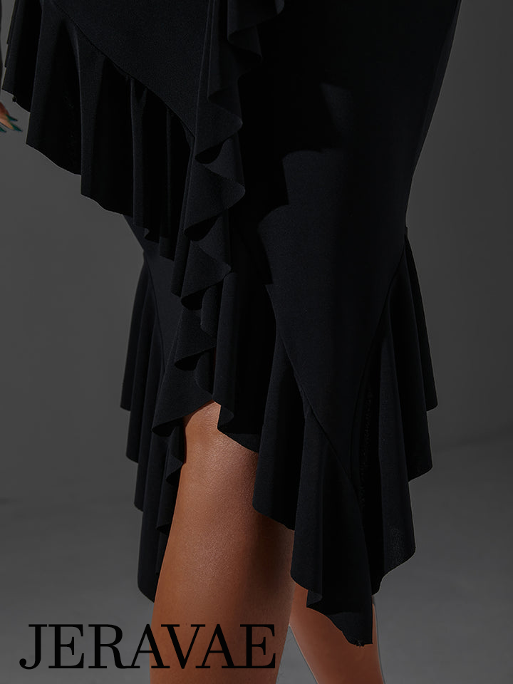 ZYM Dance Style Bloom & Breath Skirt #2345 Ruffled Black Latin Practice Skirt with Asymmetrical Hem PRA 1019 in Stock