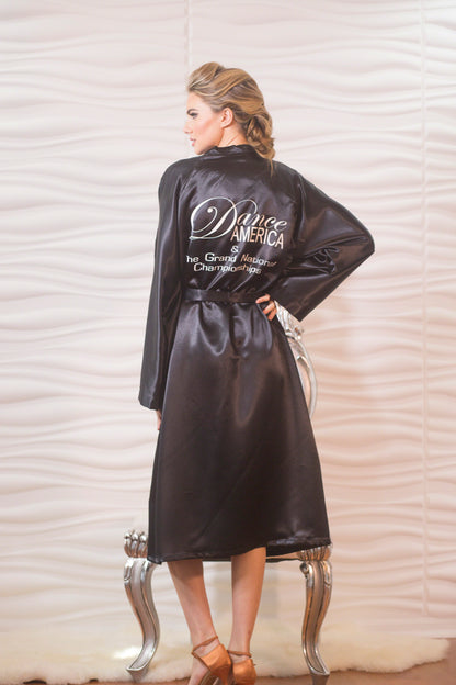 Black satin ballroom dance robe for women