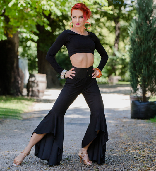 Body Positive Senga Dancewear BRANDO Women's Black Practice/Teaching Asymmetrical Flared Dance Pants Sizes XL-4XL PRA 963 in Stock