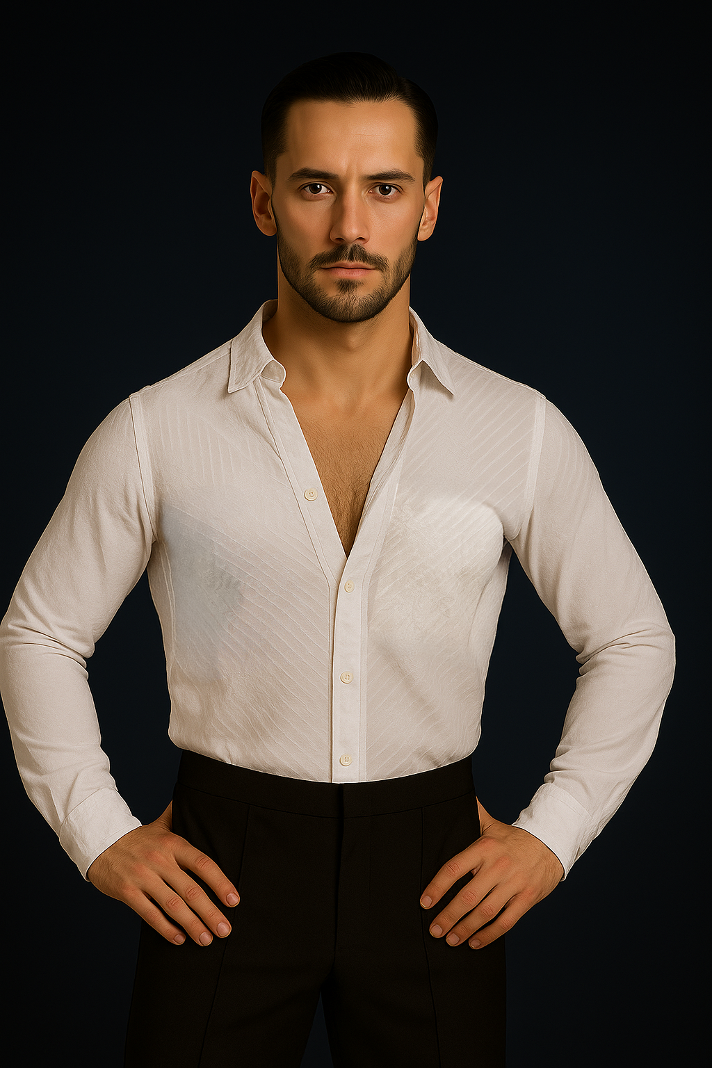 Men's White Flower Detail Ballroom Top Pra 1491_Sale