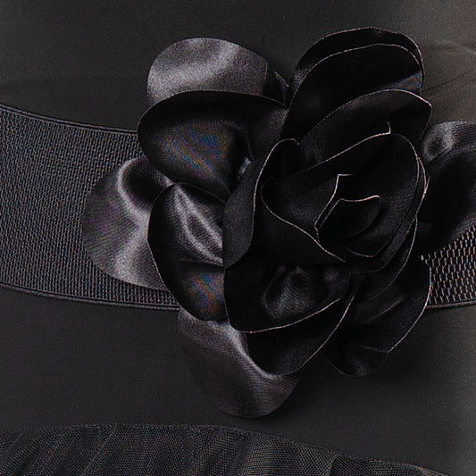 Black Elastic Belt with Large Silk Flower