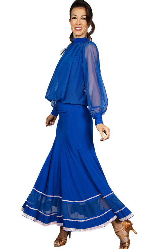 Blue ballroom dance skirt with stones