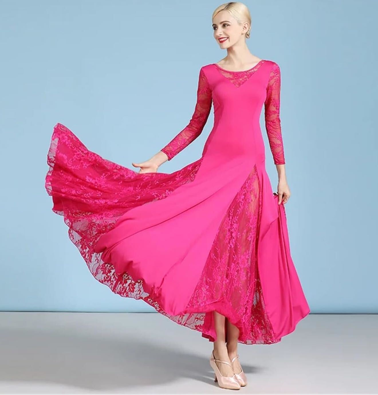 Pink Lace Practice Dress with Long Sleeves Pra 1487_Sale