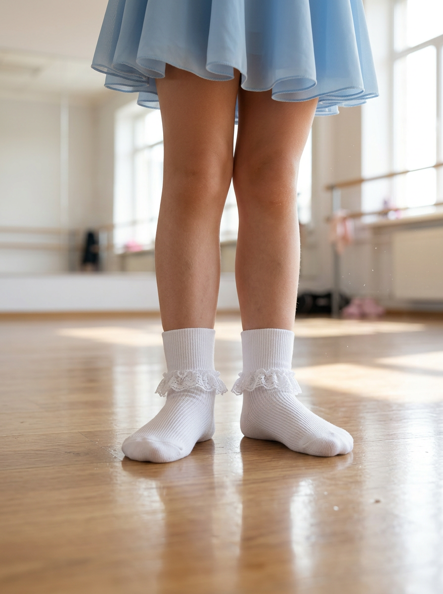 White Ankle Socks for Girls with Layered Lace Ruffle