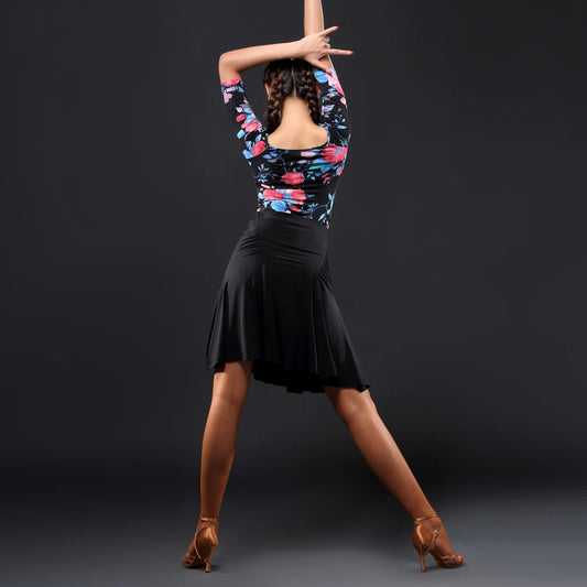 Women's Black Knee Length Ballroom Dance Skirt Pra 1417