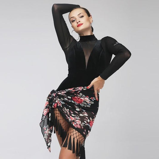 Velvet & Mesh Ballroom Practice Bodysuit Pra 141_SALE