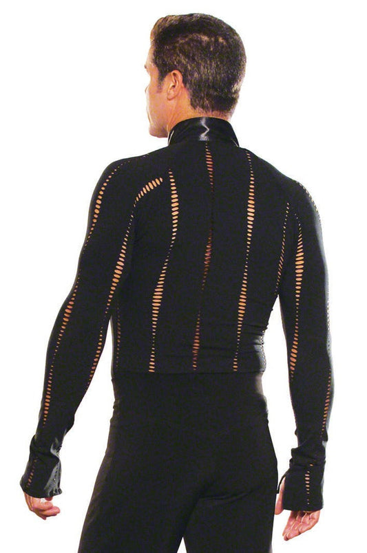 Men's black Latin dance shirt with long sleeves