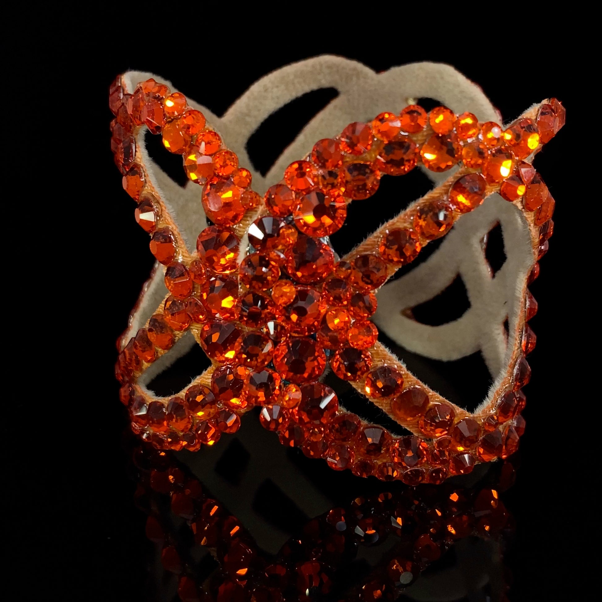 Soft suede ballroom dance bracelet with orange stones