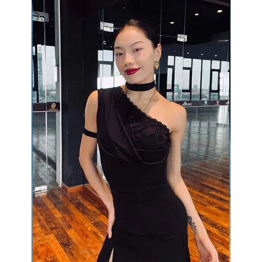 Latin Dance Dress for Women with Slant Shoulder Pra 1466
