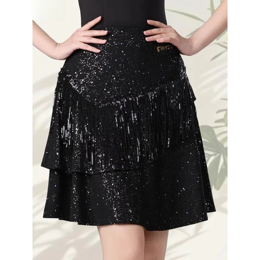 Women's Latin Skirt with Sequins and Fringe Pra 1452