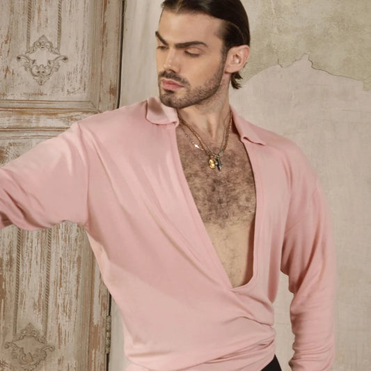 ZYM Deep V Neck Latin Dance Top for Men Pra #1445