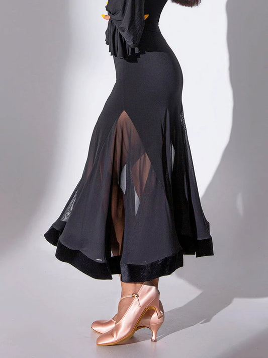 Women's Latin Skirt with Mesh Design and Horsehair Hem Pra 1424