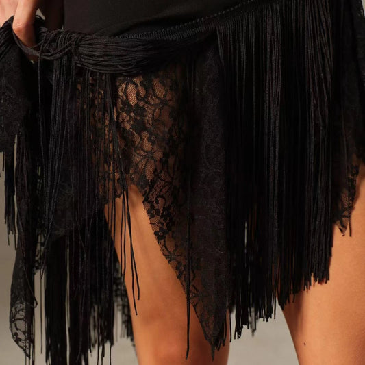 Latin Dance Skirt for Women with Fringe and Lace Detailing Pra 1460