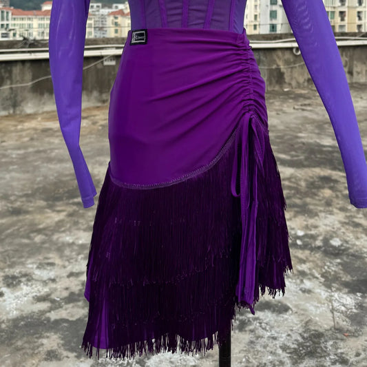 Latin Dance Skirts in 2 Colors with Tassels for Ballroom Dancing Pra 1411