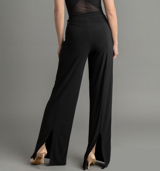 Chrisanne Clover Raya Black Latin or Ballroom Flared Dance Trousers with Center Back Splits