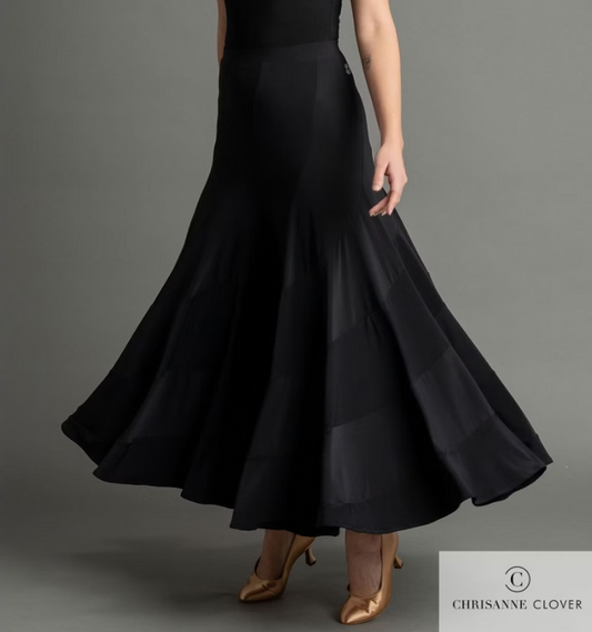 Luna Long Black Ballroom Practice Skirt with Spiral Panels
