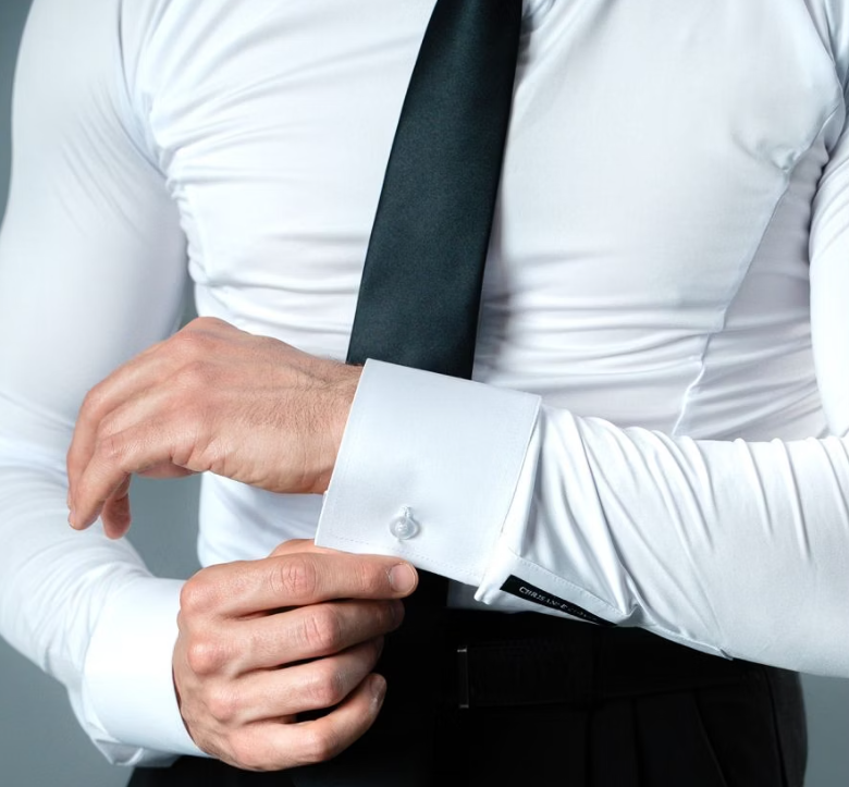Cuffs on men's long sleeve white shirt