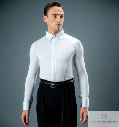 Men's white bodysuit shirt for ballroom dancing