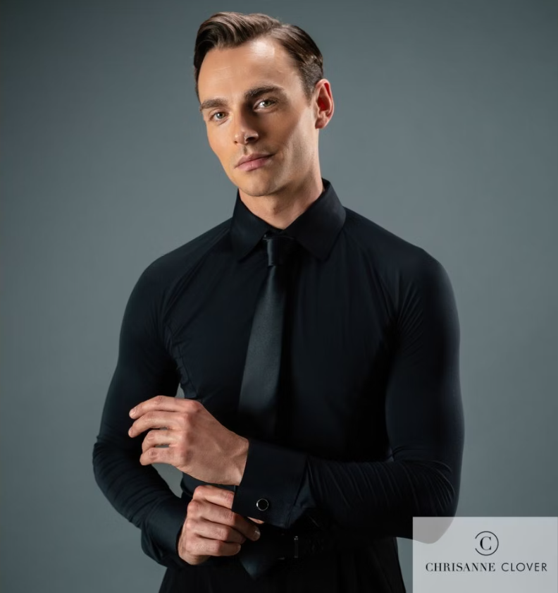 Men's black bodysuit top for ballroom dancers