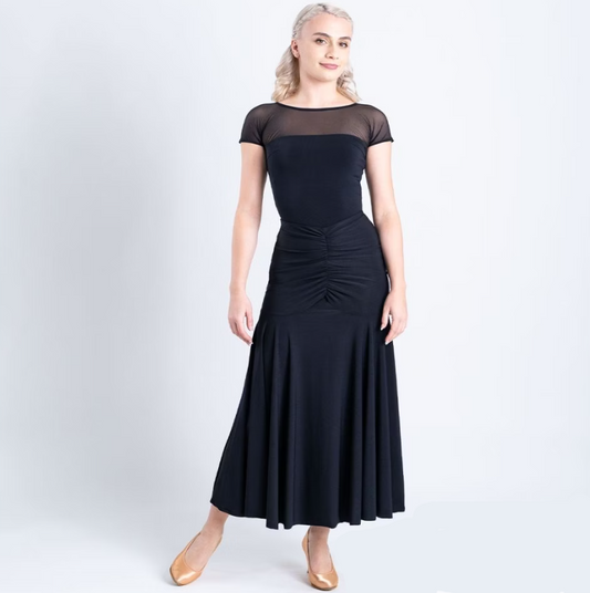 Black Ballroom Practice Skirt with Rouching and Short Godets