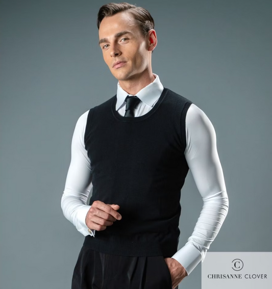 Men's Black Round Neck Ballroom Dance Sweater Vest
