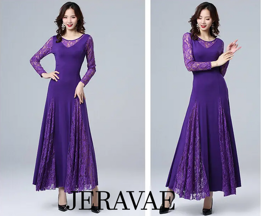 Ballroom Practice Dress with Long Lace Sleeves and Gussets PRA 1085_SALE
