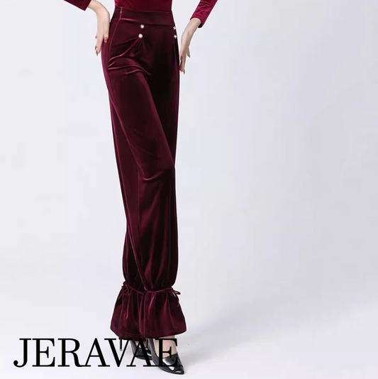 Velvet Practice or Teaching Pants with High Waistband and Ankle Ties Available in Black and Wine Red PRA 1102 in Stock