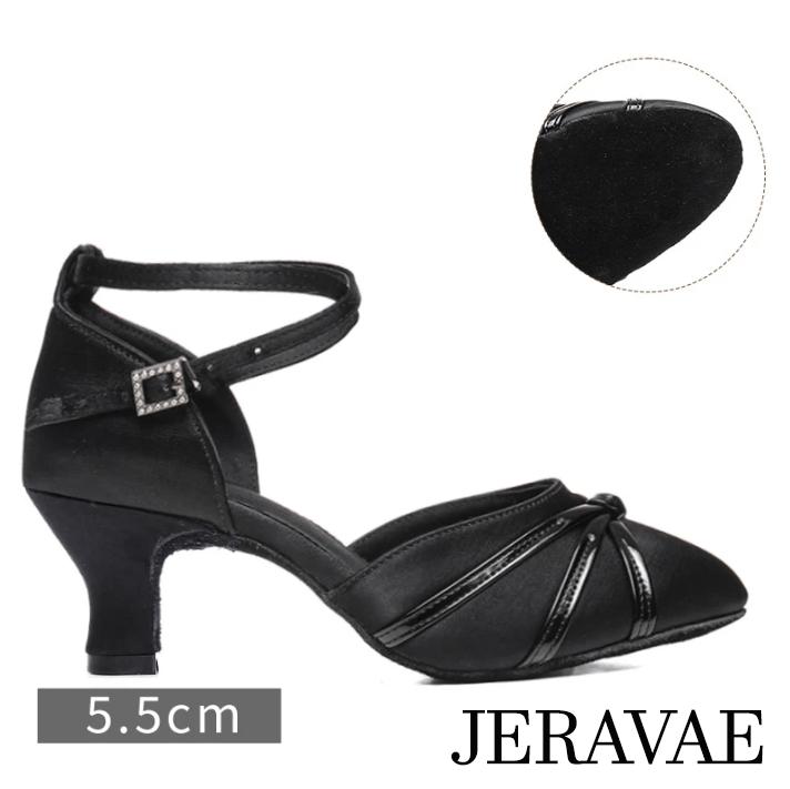 black dance shoes for ladies with patent trim