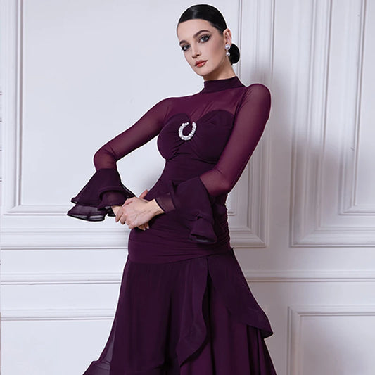 Ballroom Dancing Dress with Flare Sleeves and Sweetheart Neckline Pra 1456