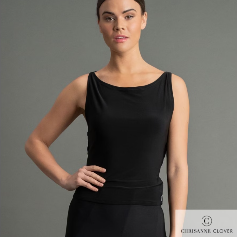 Chrisanne Clover MARCELLA Sleeveless Black Practice Top with Crossover Back PRA 1048 in Stock
