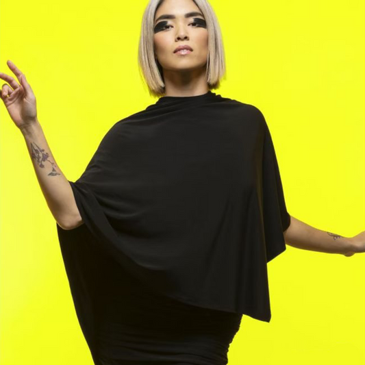 Chrisanne Clover HEDY Black Draping Cape Accessory with Multiple Ways to Wear PRA 937 in Stock