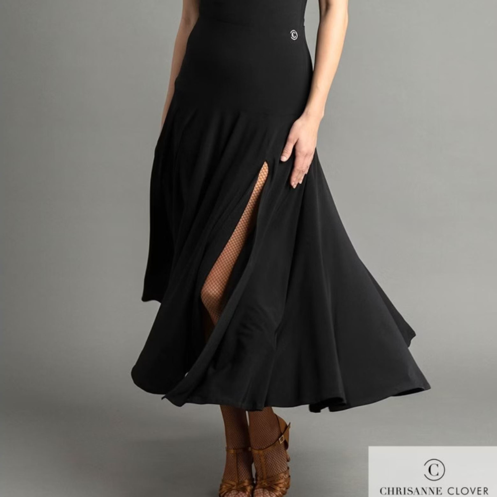 Chrisanne Clover TEMPTRESS Black Ballroom or Paso Doble Skirt with Thigh High Side Slit PRA 948 in Stock