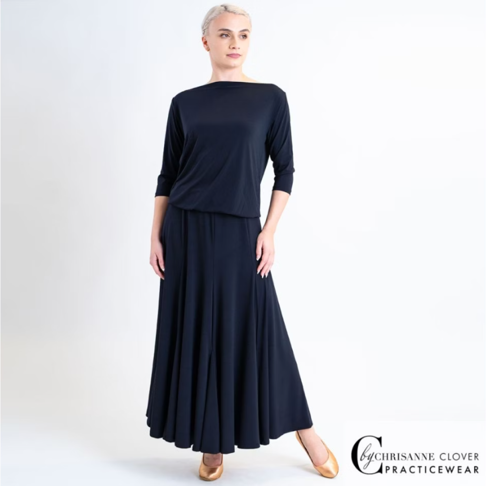 Chrisanne Clover CAPELLA Black Ballroom Practice Skirt with Short Godets PRA 1055 in Stock