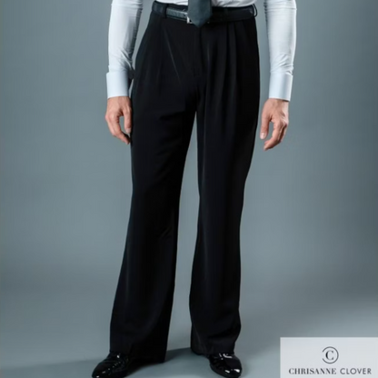 Chrisanne Clover Men's Black Wide Leg Practice Ballroom Pants with Pockets and Belt Loops MP15 in Stock
