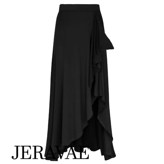 Black Asymmetrical Flamenco/Tango/Latin Practice Dance Skirt with Side Slit and Ruffle Sash PRA 1078 in Stock