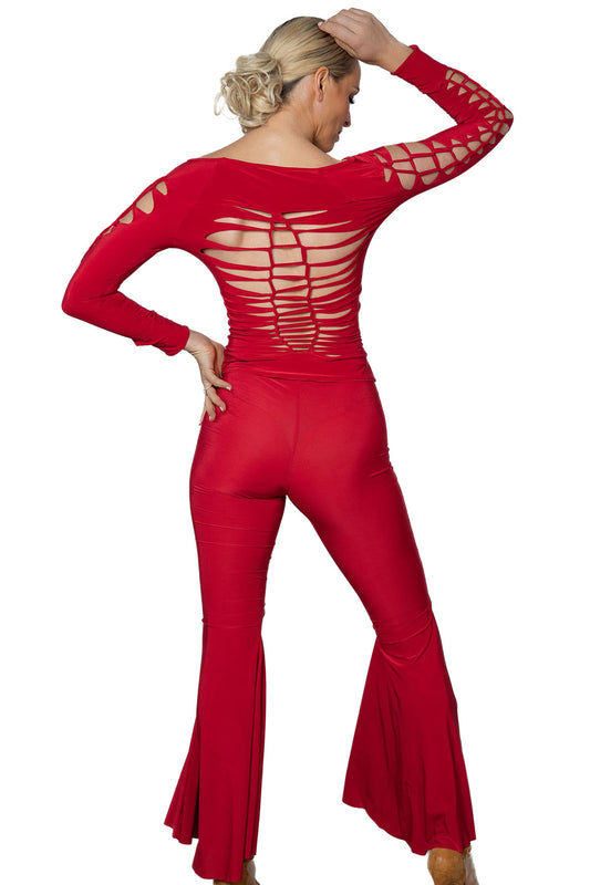 Women's red long sleeve crochet dance top