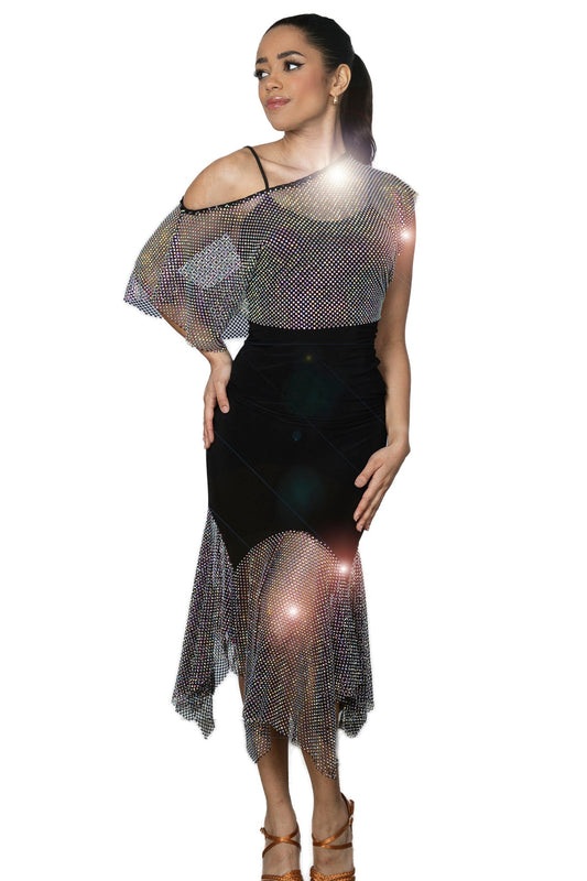 Women's black rhinestone Latin dance skirt