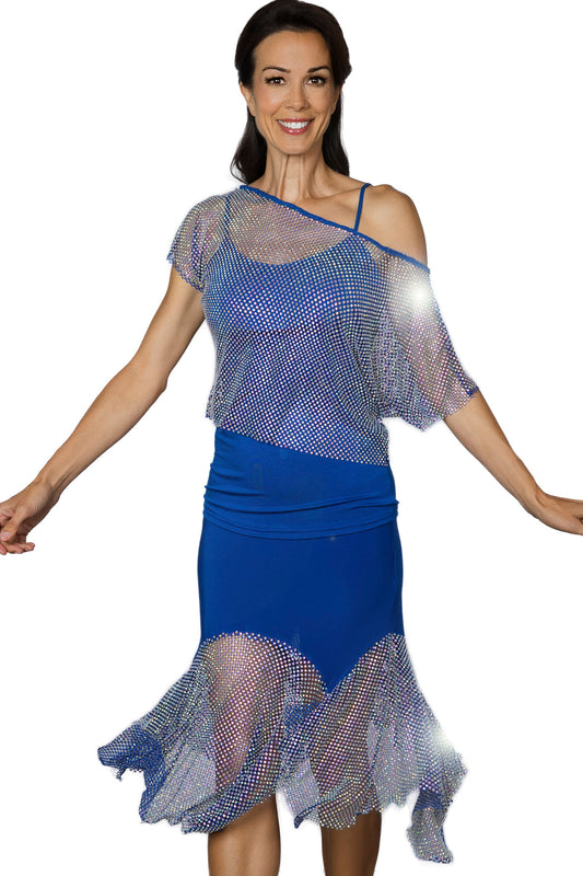 Women's blue mesh top with stones