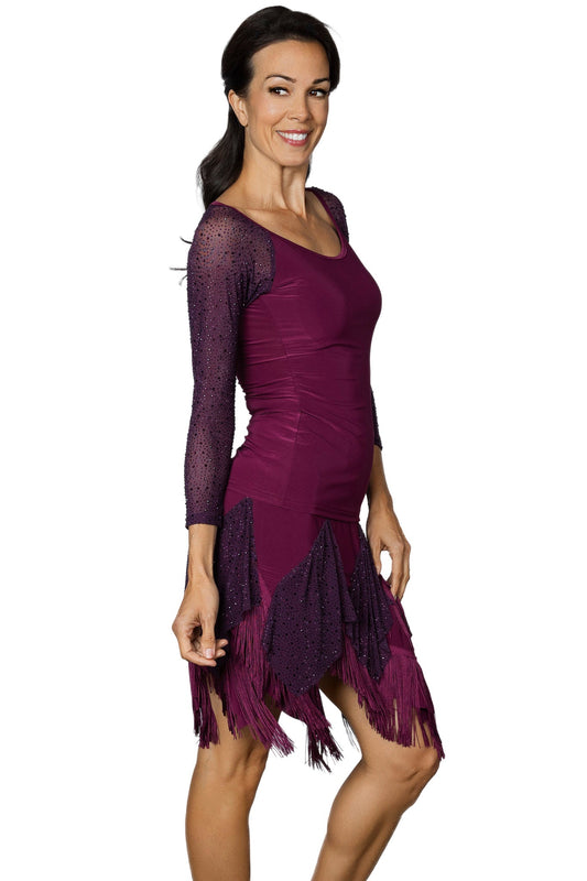 Wine colored fringe and rhinestone dancing skirt