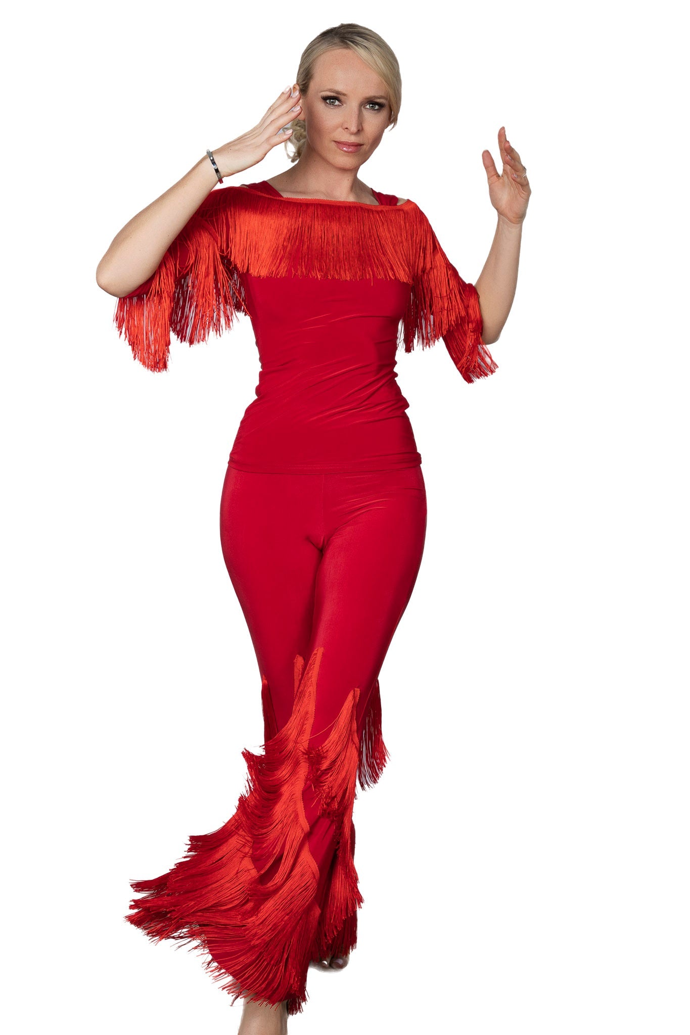 Dance America P2411 Women's Spiral Fringe Ballroom or Latin