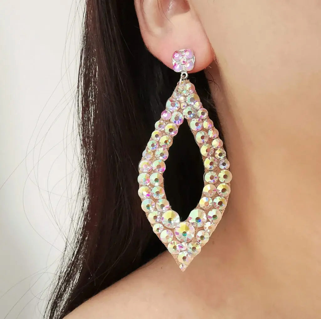 Tear Drop Shape Ballroom Earrings with Solid Stones, Available in Multiple Colors E004