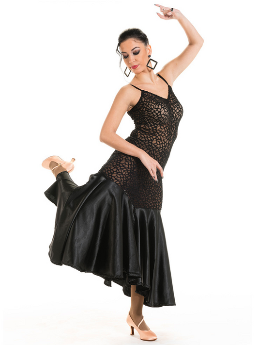 Transparent Black Stretch Lace Ballroom Practice Dress