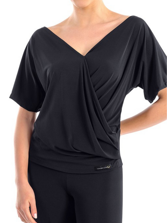 Victoria Blitz BAGHERIA Ballroom or Latin Dance Black Practice Top with V-Neckline, Loose Sleeves, and Scoop Back PRA 718 in Stock