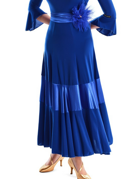 Victoria Blitz FILO Royal Blue Ballroom Practice Skirt with Classic Panel Design, Satin Insert in the Center, and Elastic Waistband PRA 726 In Stock
