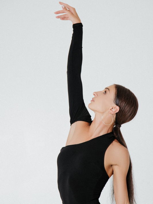 Sirius Practice Dance Wear NEO Women's Bodysuit Top with Asymmetrical Neckline and One Shoulder Long Sleeve PRA 869 in Stock
