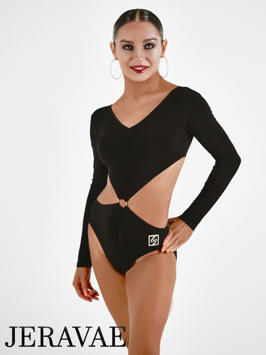 Women's Long Sleeve Bodysuit with Open Sides and Ring Detail on Front