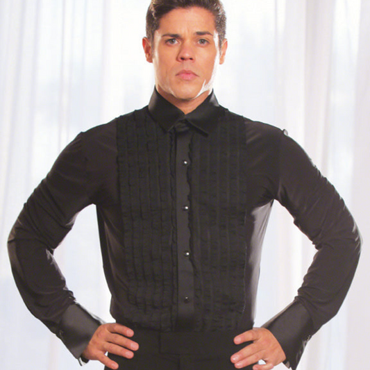 Men's Black Ruffled Ballroom Bodysuit Shirt