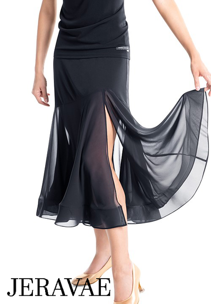 Victoria Blitz AREZZO Black Ballroom Practice Skirt with Long Side Slit and Crinoline Hem Sizes XS-3XL PRA 1011 in Stock