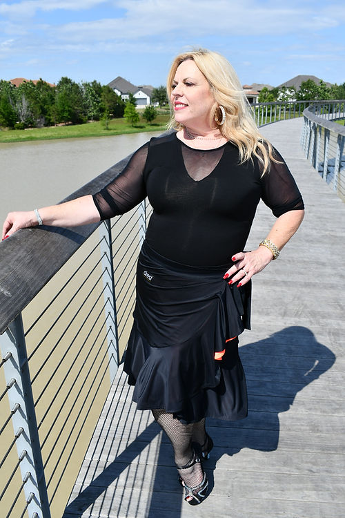 Reversible black or neon coral Latin dance skirt for women
